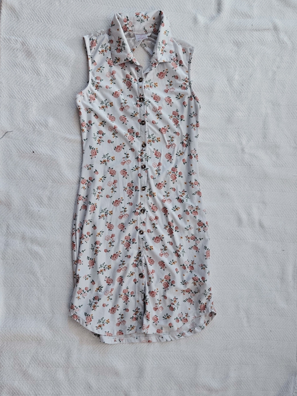 No Boundaries White Floral Button-Front Dress with Pink Roses